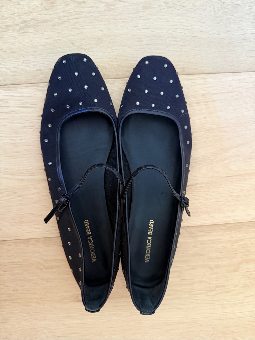 Veronica Beard Black Studded Mary Jane Flats with Strap